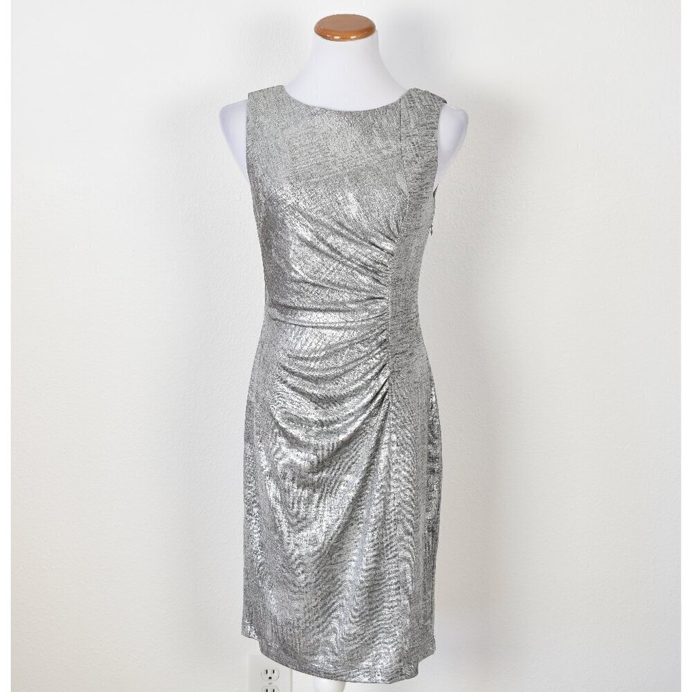 Calvin Klein Metallic Silver Formal Sheath Dress - 6